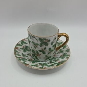 Enarco 1960s Demitasse Holly berry Teacup And Saucer